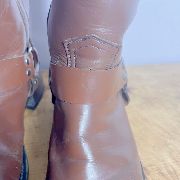 Distressed Square Toe Harness Boots Women's Size 11 Brown Faux Leather Moto Boho - Picture 6 of 13